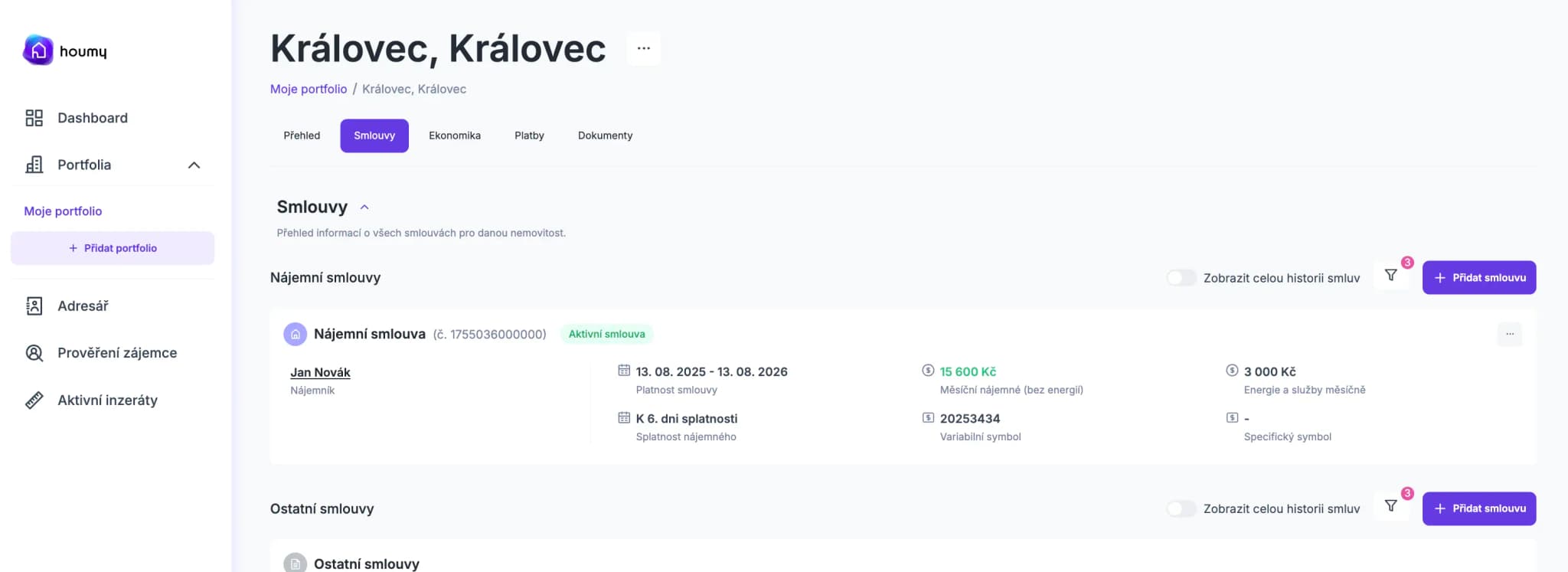 Úspěšně nahraná nájemní smlouva