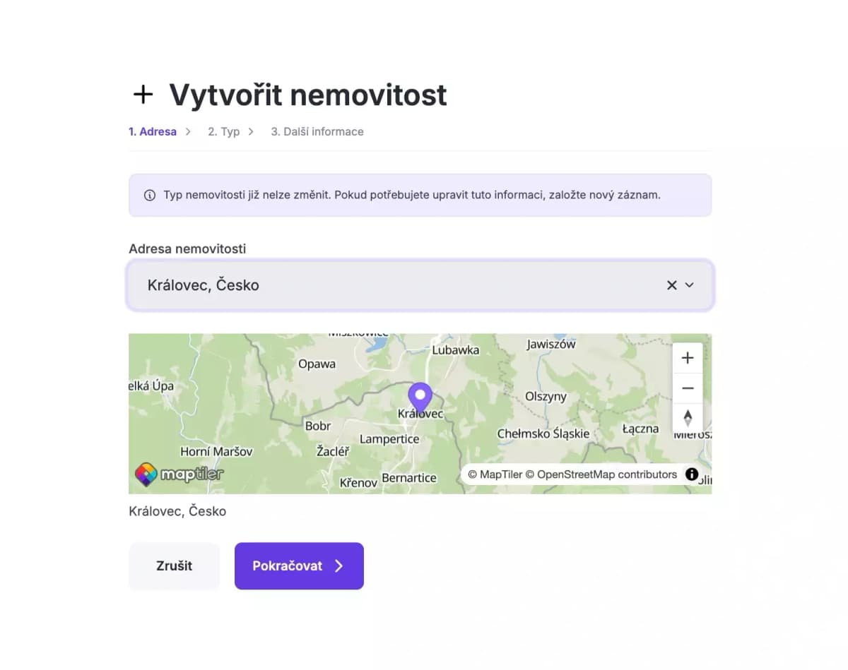 Zadání adresy nemovitosti
